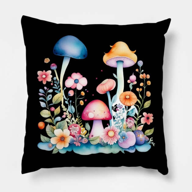 Cottagecore Mushrooms And Flowers Pillow by Norse Magic