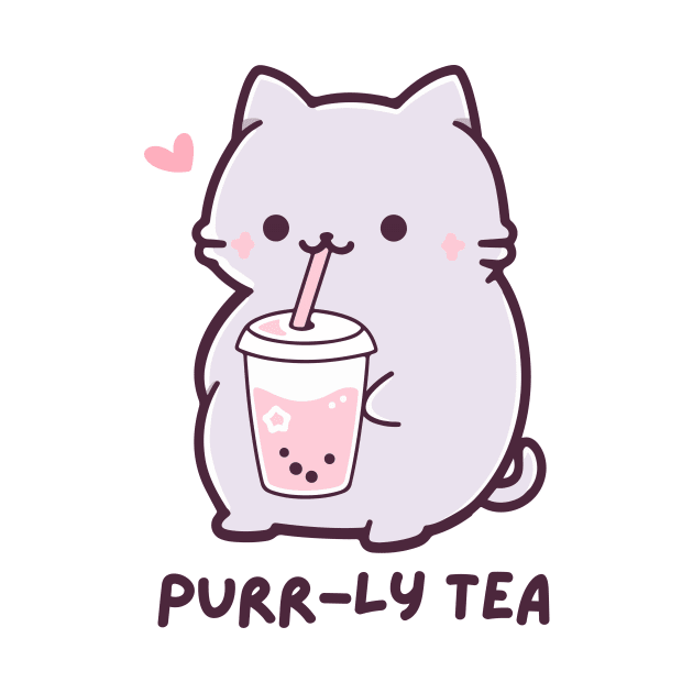 Purr-ly Tea - Funny Boba Cat Milk Tea - Purple - Strawberry Bubble Tea by TeeTopiaNovelty