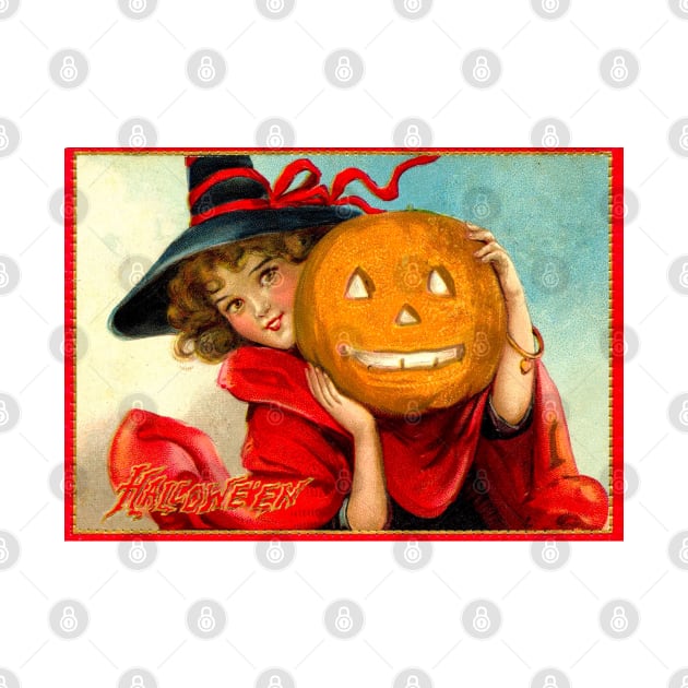 Vintage Halloween Witch With Pumpkin by RetroSalt