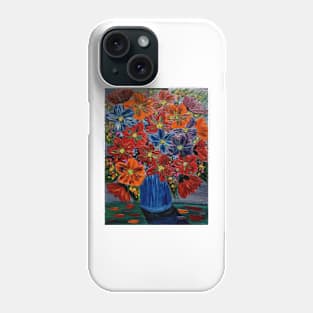 Beautiful floral paintings with abstract flowers in a blue vase Phone Case