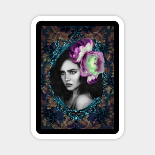 Violet and green Flower Eclectic Modern contemporary fine Artwork Portrait Magnet