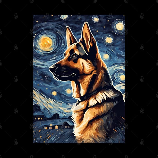 German Shepherd Dog Breed in a Van Gogh Starry Night Art Style by Art-Jiyuu