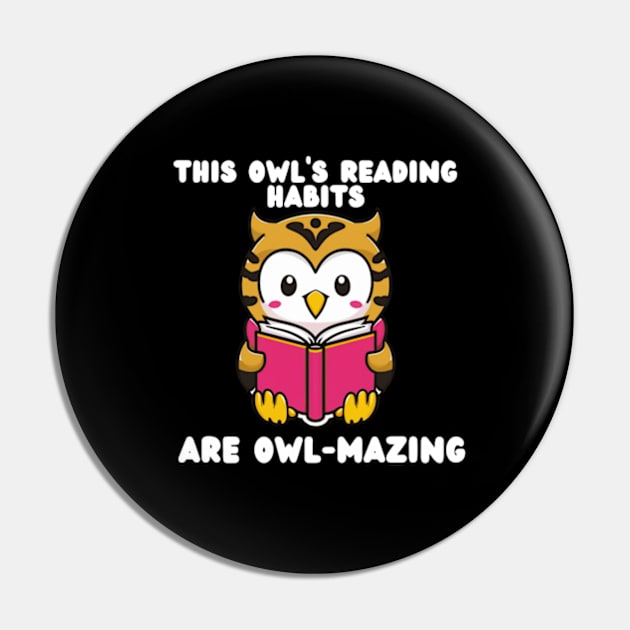 Cute Owl Reading a Book For Good Habit Pin by Estrella Design