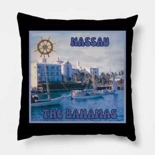 1960S Harbor Sailboat Scene in Nassau, Bahamas Pillow