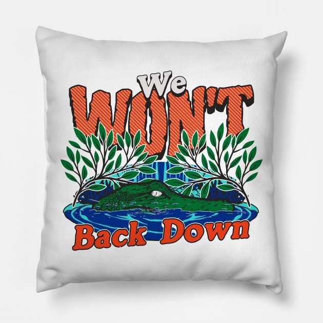 Vintage We Won't Back Down  // Florida Swamp Blue & Orange Alligator Pillow by SLAG_Creative