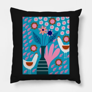 Hens in floral rain Pillow