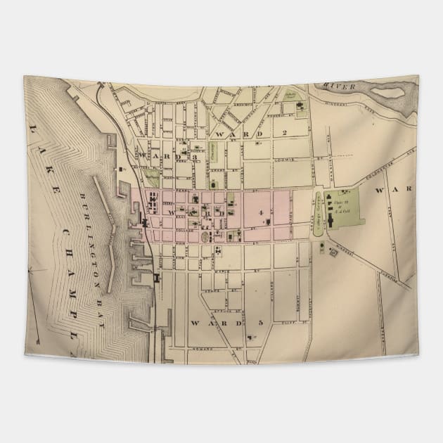 Vintage Map of Burlington Vermont (1873) Tapestry by Bravuramedia