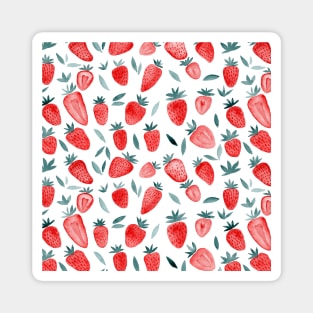 Watercolor strawberries pattern - red and teal Magnet