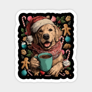Christmas Golden Retriever Dog with Santa Hat Cocoa Cookies Magnet