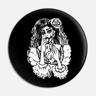 Victorian Zombie Girl Eating Anatomical Heart Goth Witchy Art Pin