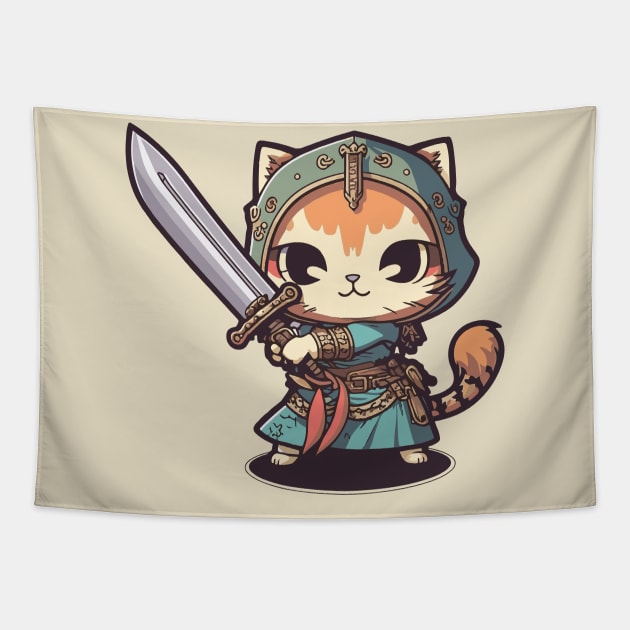 Chibi Paladin Cat Tapestry by Fantasy Cats Designs