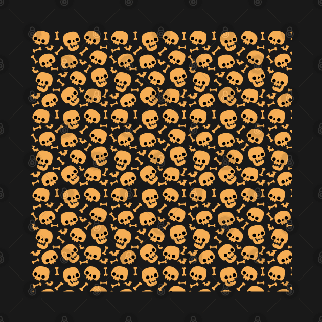 Skulls, bats, and bones, oh my! Halloween fun orange pattern by F-for-Fab