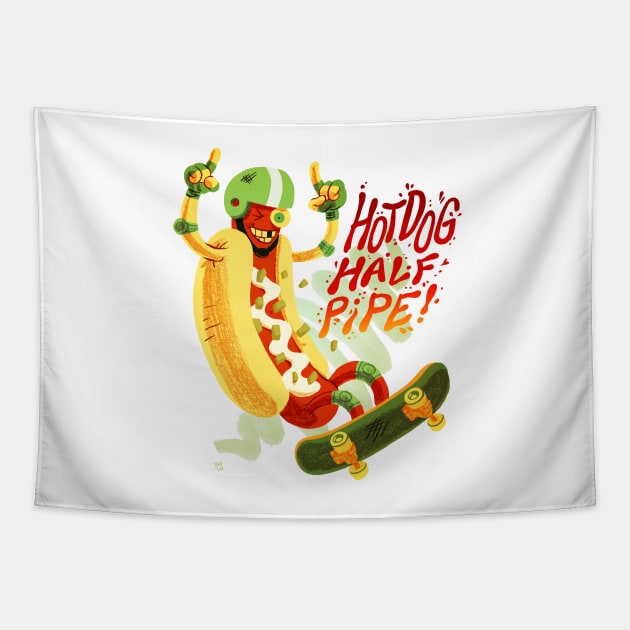 Hot Dog Halfpipe Tapestry by washburnillustration