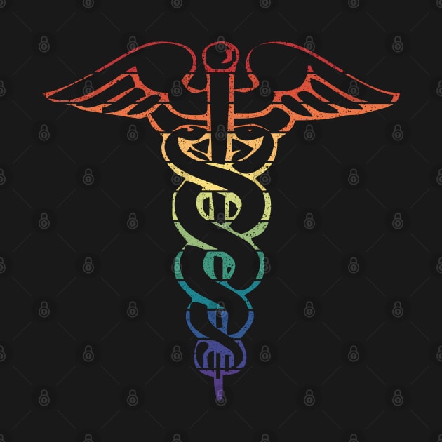 Vintage Distressed Rainbow Gay Pride Caduceus by Muzehack