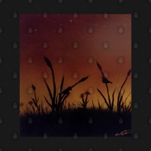 Birds at sunset on the reeds by Edwardtiptonart