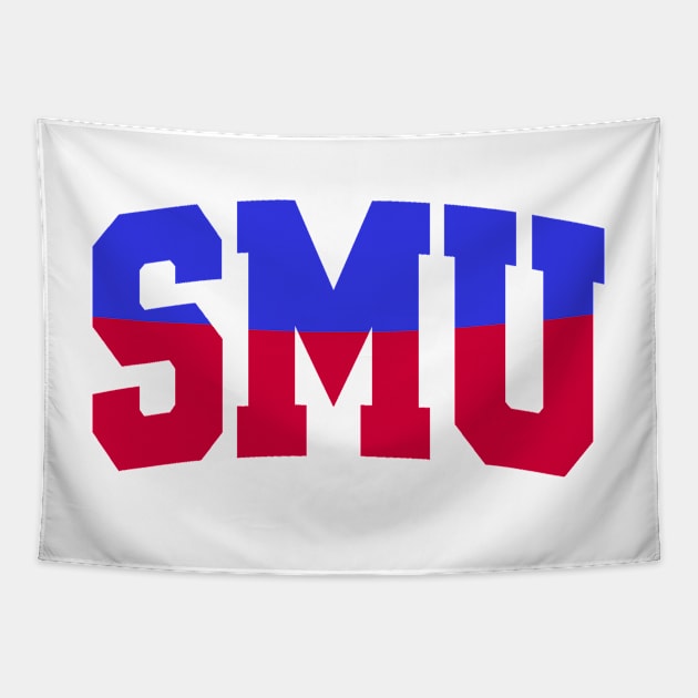 Two Tone Blue and Red SMU Logo Tapestry by one-broke-kid