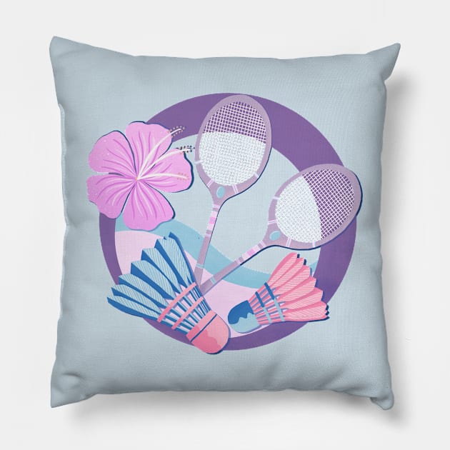 Tropical badminton badge - pastel purple and pink Pillow by Home Cyn Home 