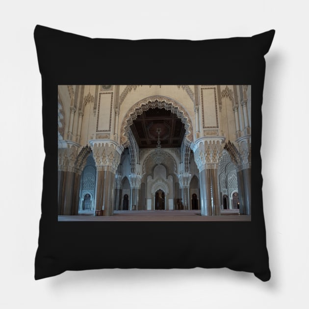 Hassan II Mosque interior in Casablanca, Morocco Pillow by mitzobs