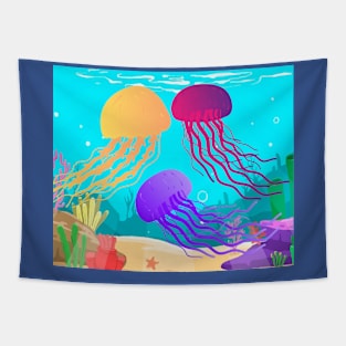 Colorful Luminous Jellyfish Sea Animals Tapestry