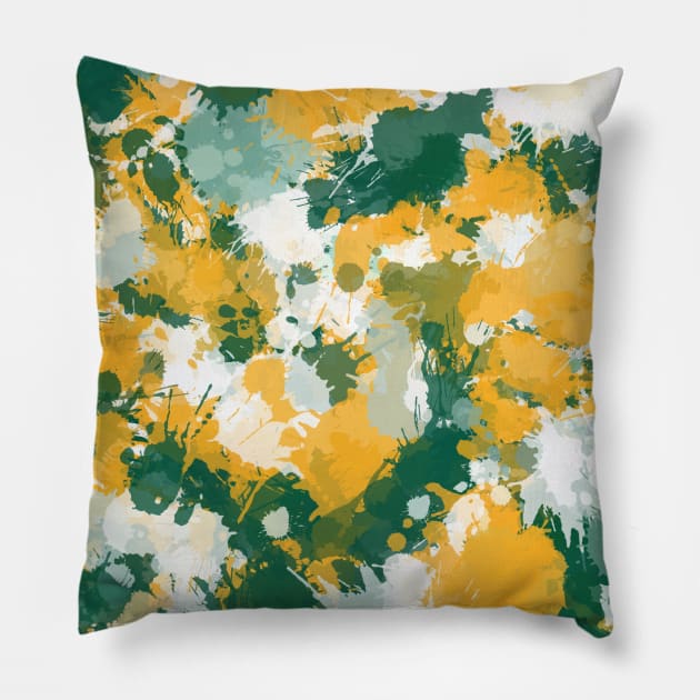 Green White and Gold Paint Splatter Pillow by BigTexFunkadelic