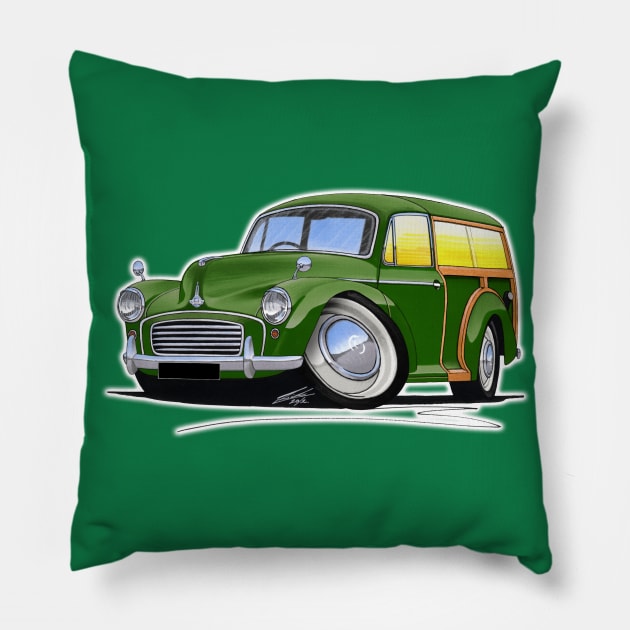 Morris Minor Traveller Green Pillow by y30man5