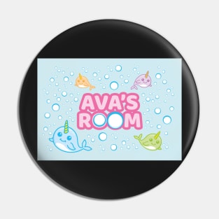 Personalised Narwhal 'Ava's Room' Sea Unicorn Bedroom Poster Door Sign Pin