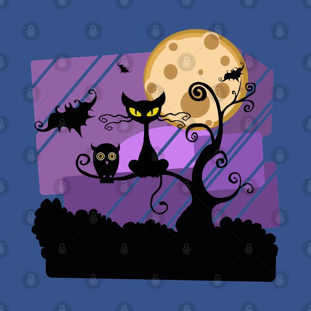 Halloween Night Owl & Cat & Bat by holidaystore