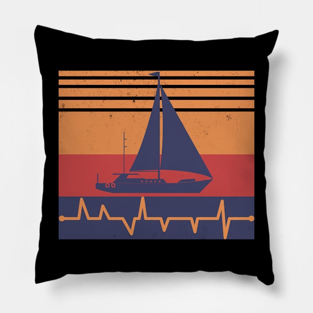 Sail Boat Heartbeat Sailor Captain Sailing Pillow by tobzz