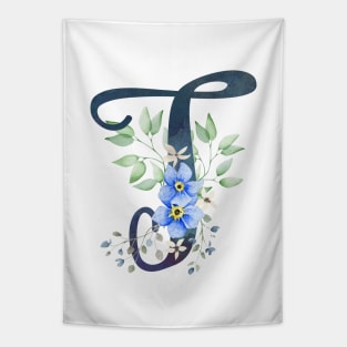 Floral Monogram T Wild Blue Flowers Tapestry