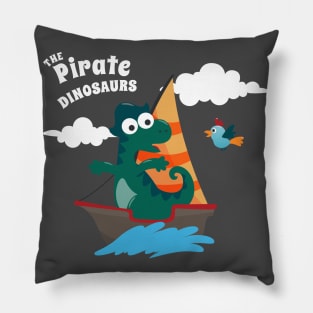 Vector illustration of dinosaur pirate on a ship at the sea Pillow