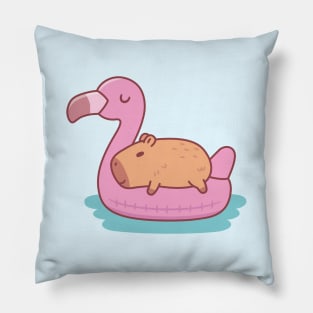 Cute Capybara Chilling And Relaxing On Flamingo Pool Float Pillow