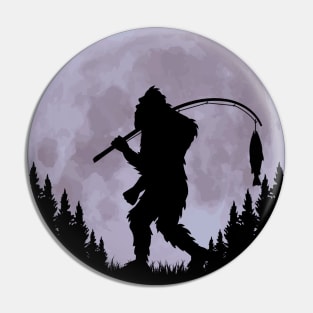 Bigfoot Fishing Moon Funny Sasquatch And Fish Pin