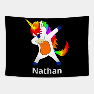 Nathan First Name Personalized Dabbing Unicorn Tapestry