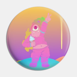 Dope one eye monster character holding an icecream illustration Pin