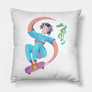 Girl on a skateboard. Skate and girl. Summer sports.  Skategirl Pillow