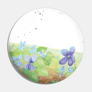 Wild Violet Hill & Swallows Illustration Pin