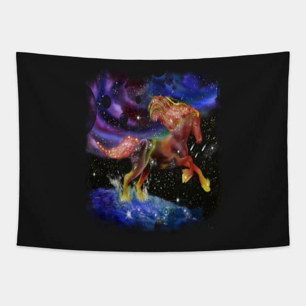 Space galaxy fire horse fantasy horse in space Tapestry by starchildsdesigns