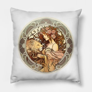 Leo the Lion Zodiac in the style of Alphonse Mucha Pillow