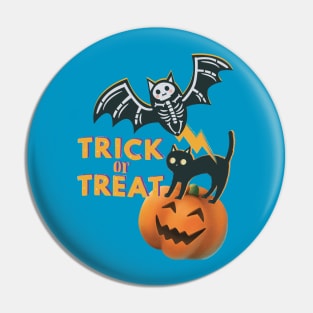 Trick Or Treat Bat And Cat Funny Pin