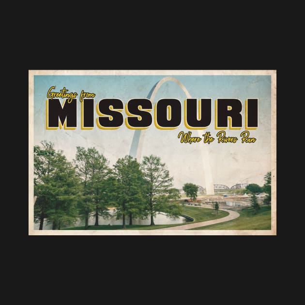 Greetings from Missouri - Vintage Travel Postcard Design by fromthereco