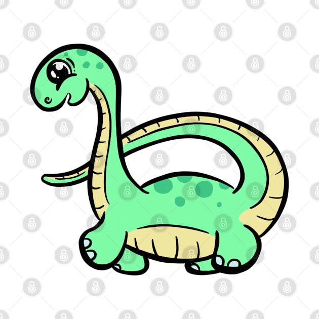 Cute Green diplodocus dinosaur cartoon character by Squeeb Creative