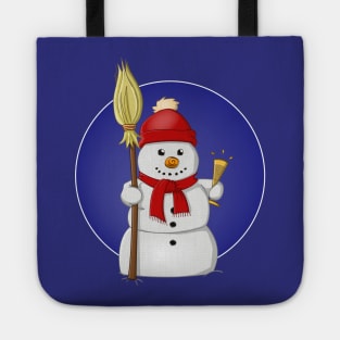 funny snowman with red bonnet and champagne glass Tote