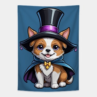 Cute Corgi Dog Wearing a Magician Hat and Cape Tapestry