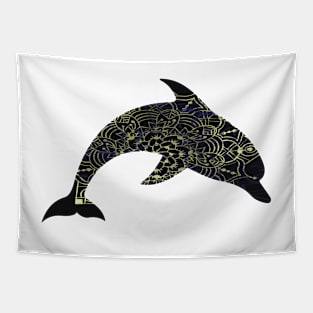 Dark Blue Abstract Mandala Dolphin Tapestry