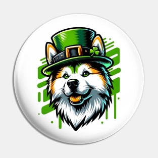 Kishu Ken Dog Enjoys Saint Patrick's Day Fun Pin