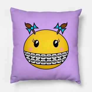 Girl Smiley - Brown hair and braces Pillow