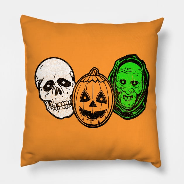 Halloween 3 Silver Shamrock Masks Pillow by StudioPM71