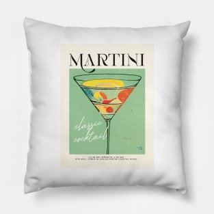 Martini Retro Poster Green Classic Bar Prints, Vintage Drinks, Recipe, Wall Art Pillow