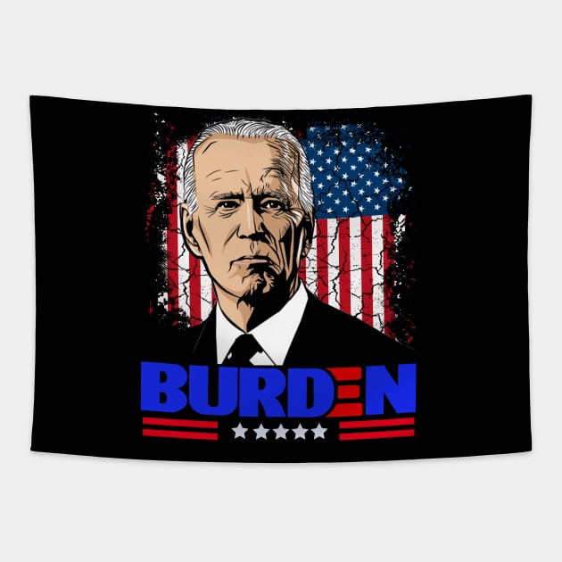 Funny Political Joe "Burden" Cartoon Tapestry by PsychoDynamics