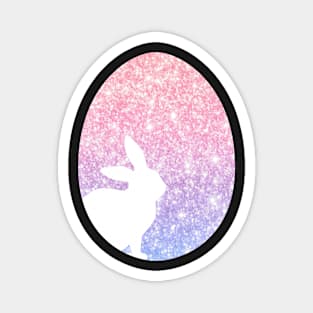 Easter Bunny Silhouette in Pink Purple Ombre Faux Glitter Easter Egg Magnet